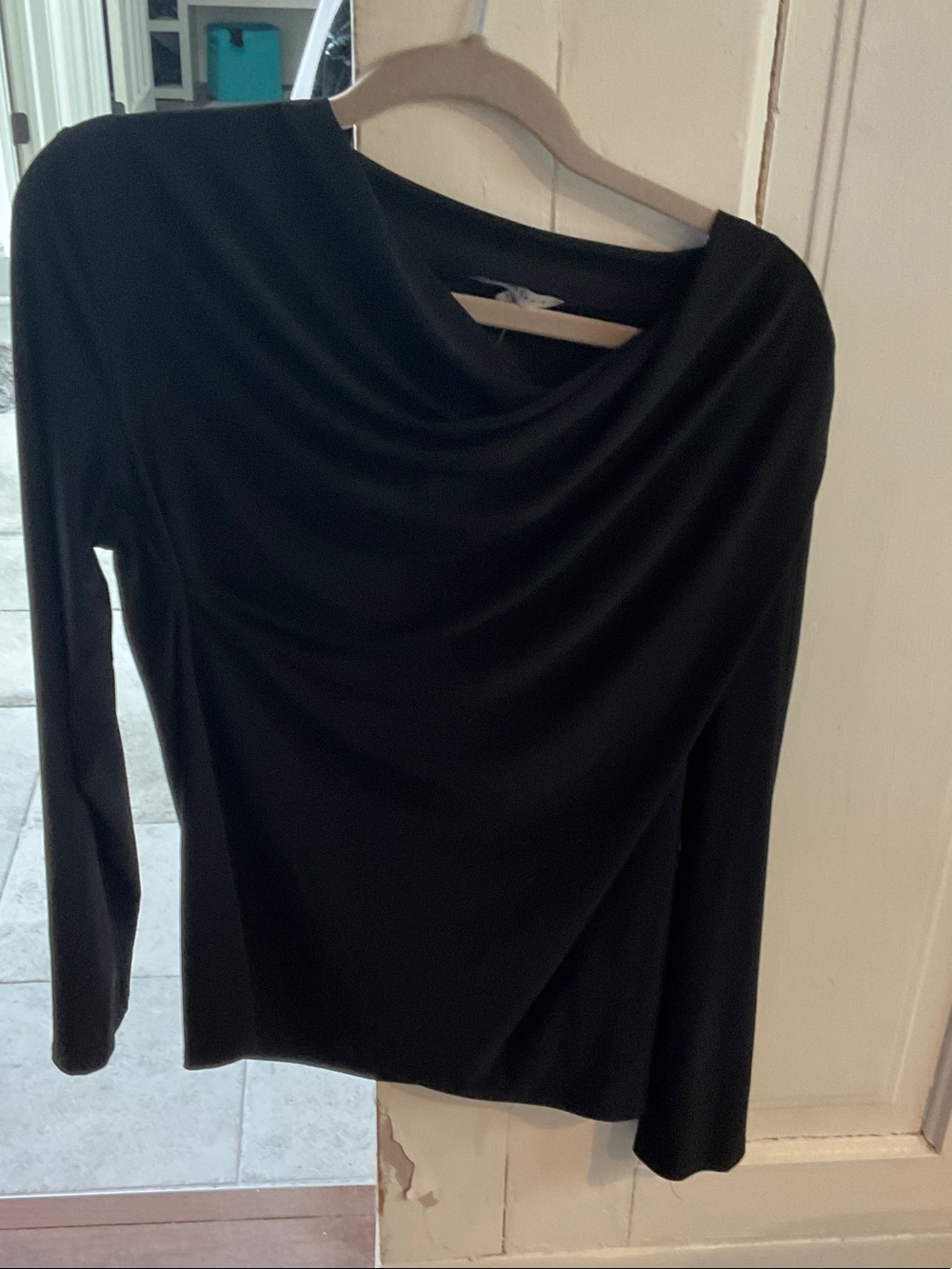 Black Draped Neck Long-Sleeve Women's Top from TASH + SOPHIE